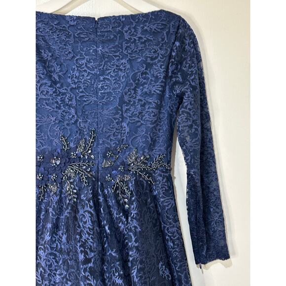 Mac Duggal Floral Waist Long Sleeve Dress Navy Size 6 NWT 112181 Elegant MOB - Picture 14 of 16